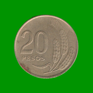 MONEDA DE URUGUAY $ 20,00 , AÑO 1970, ESTADO USADA.-