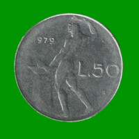 MONEDA DE ITALIA 50 LIRAS, AÑO 1979, ESTADO USADA.-
