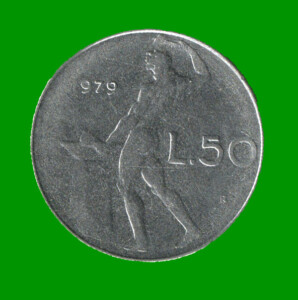 MONEDA DE ITALIA 50 LIRAS, AÑO 1979, ESTADO USADA.-