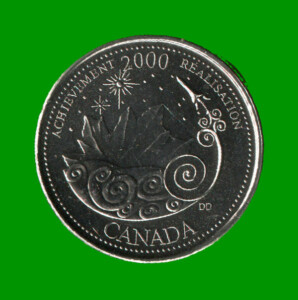 MONEDA DE CANADA 25 CENTAVOS, AÑO 2000, CONMEMORATIVA, COETE, ESTADO NUEVA.-