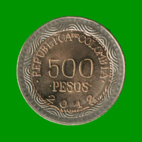 MONEDA DE COLOMBIA $ 500 PESOS, BIMETALICA, AÑO 2012, ESTADO USADA.-