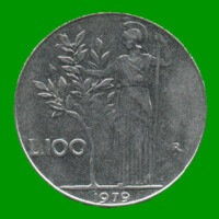MONEDA DE ITALIA 100 LIRAS, AÑO 1979, ESTADO USADA.-