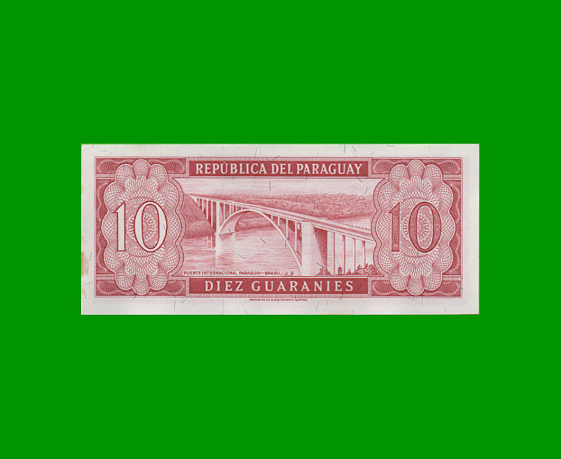 BILLETE DE PARAGUAY 10 GUARANIES, PICK 196a, ESTADO EXCELENTE.- - Imagen 2