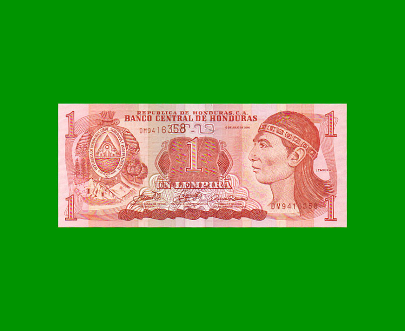 BILLETE DE HONDURAS 1 LEMPIRA, PICK 84e, AÑO 2006 ESTADO SIN CIRCULAR.-