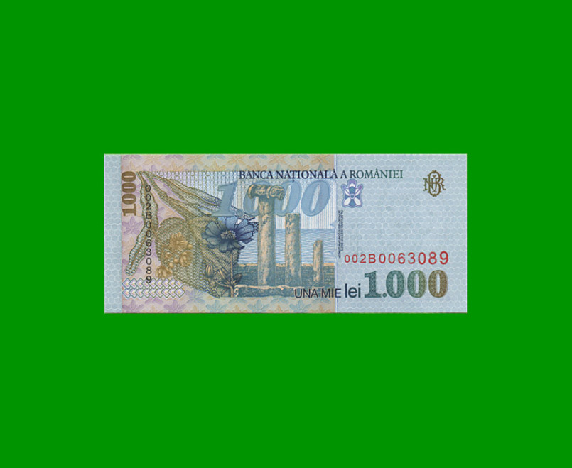 BILLETE DE RUMANIA 1.000 LEI, PICK 106, AÑO 1998 ESTADO SIN CIRCULAR.- - Imagen 2