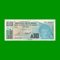 BONO DE LA RIOJA 10,00 DE AUSTRALES, EC 038, AÑO 1988, ESTADO MUY BUENO-.
