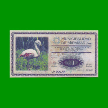 BONO MUNICIPALIDAD DE MIRAMAR DE ANSENUZA 1 DOLAR, FASCIMIL, AÑO EMICION: 01/11/97, ESTADO SIN CIRCULAR.-