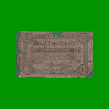 BILLETE BANCO DE LONDRES Y RIO DE LA PLATA 1 1/2 REALES, PICK S1732, AÑO 1866, ESTADO REGULAR.-