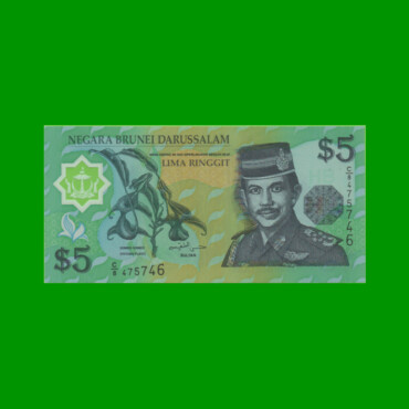 BILLETE DE BRUNEI 5 RINGGIT, POLYMERO, PICK 23b, AÑO 2002, ESTADO SIN CIRCULAR.-