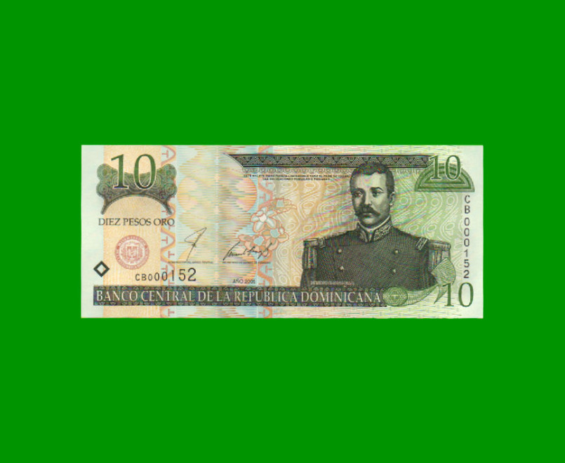 BILLETE DE REPUBLICA DOMINICANA $10,00 ORO PICK 168a, AÑO 2001 ESTADO SIN CIRCULAR.-