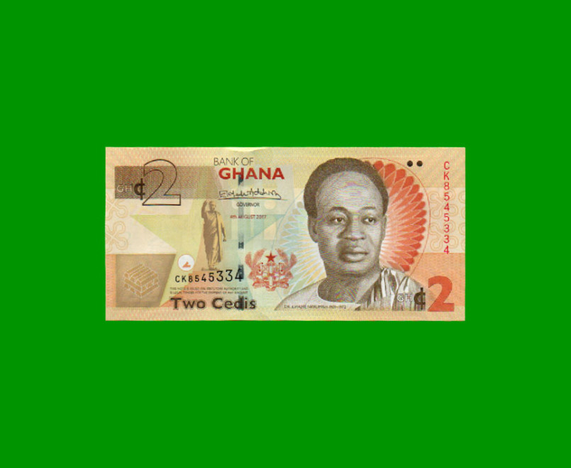 BILLETE DE GHANA 2 CEDIS, PICK 37Ae, AÑO 2017 ESTADO SIN CIRCULAR.-