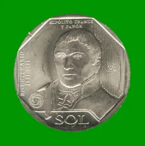 MONEDA DE PERU 1 SOL, AÑO 2021, CONMEMORATIVA, HIPOLITO UNANUE Y PAVON, ESTADO NUEVA.-
