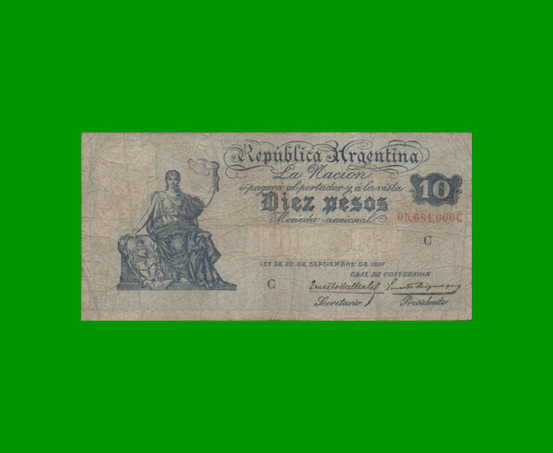 BILLETE CAJA DE CONVERSION $ 10,00, BOT 1634, AÑO 1934, ESTADO BUENO+.-