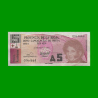 BONO DE LA RIOJA 5,00 DE AUSTRALES, EC 033, AÑO 1985, ESTADO MUY BUENO.-