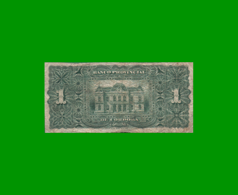 BILLETE PROVINCIA DE CORDOBA $ 1,00, PICK S741, AÑO 1888, ESTADO BUENO.- - Imagen 2