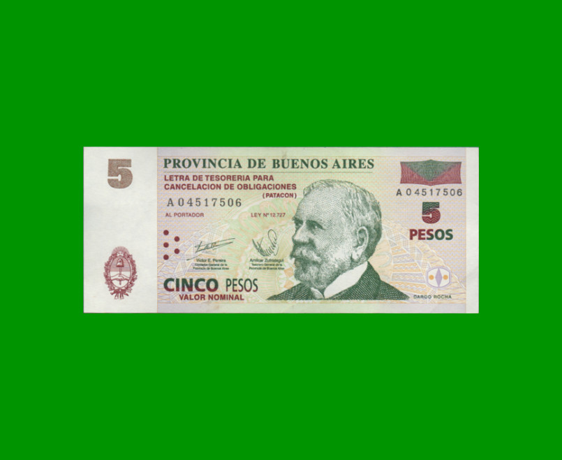 BONO DE BUENOS AIRES $5,00, EC 214, AÑO 2001, ESTADO MUY BUENO+.-