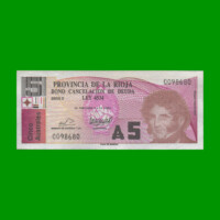 BONO DE LA RIOJA 5,00 DE AUSTRALES, EC 033, AÑO 1985, ESTADO EXCELENTE+.-