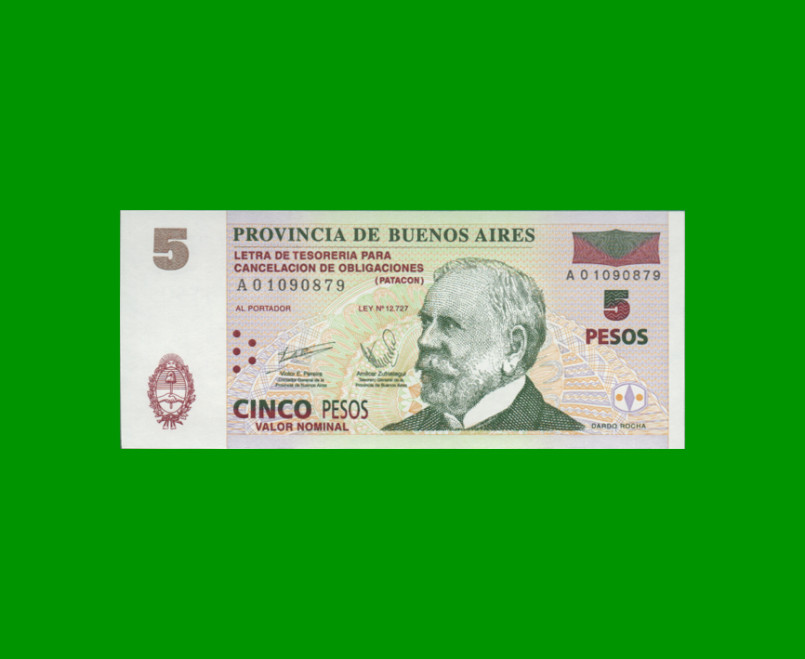 BONO DE BUENOS AIRES $5,00, EC 214, AÑO 2001, ESTADO EXCELENTE+.-