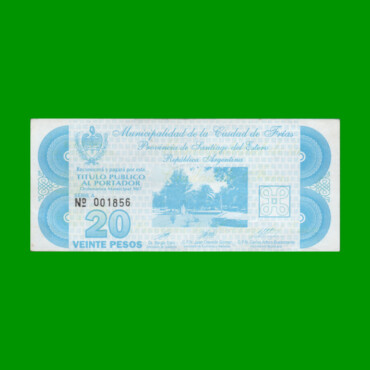 BONO DE LA MUNICIPALIDAD DE FRIAS $20,00, SERIE A, AÑO 1996, ESTADO MUY BUENO.-