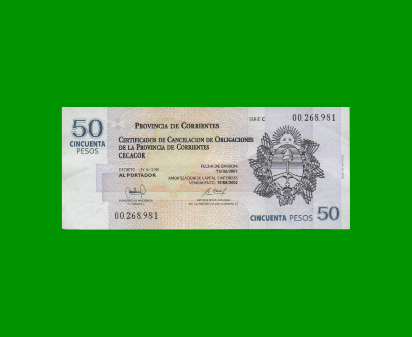 BONO CORRIENTES $50,00, EC 323, SERIE C, ESTADO EXCELENTE- .-