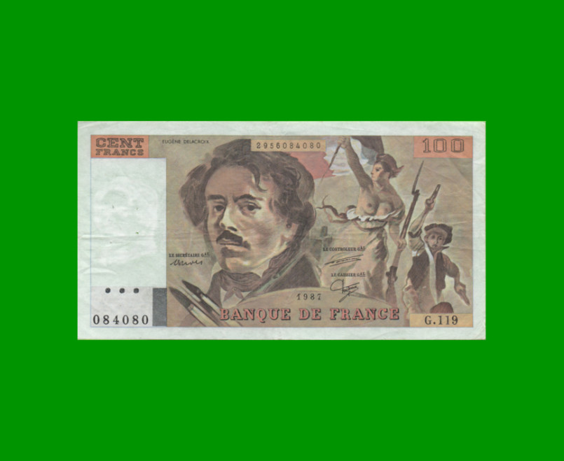 BILLETE DE FRANCIA 100 FRANCOS, PICK 154c, AÑO 1987, ESTADO MUY BUENO+.-