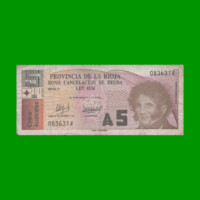 BONO DE LA RIOJA 5,00 DE AUSTRALES, EC 034, AÑO 1987, ESTADO BUENO.-