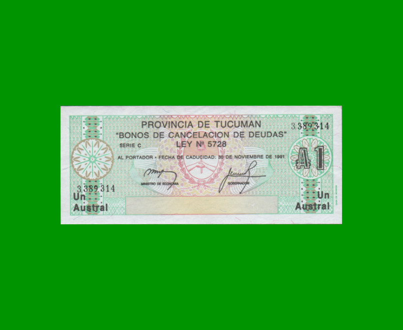 BONO DE TUCUMAN 1,00 AUSTRAL, EC 098, AÑO 1987, ESTADO EXCELENTE.-