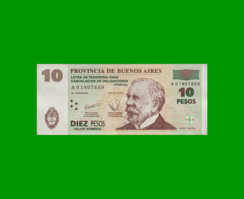 BONO DE BUENOS AIRES $10,00, EC 217, AÑO 2001, ESTADO MUY BUENO+.-