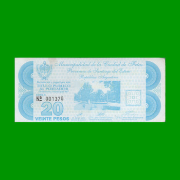 BONO DE LA MUNICIPALIDAD DE FRIAS $20,00, SERIE A, AÑO 1996, ESTADO EXCELENTE.-