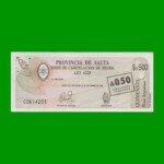 BONO DE SALTA $a500,00, RESELLADO A 0,50CTVOS DE AUSTRALES EC 007, AÑO 1985, ESTADO SIN CIRCULAR.-