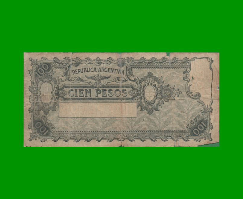 BILLETE CAJA DE CONVERSION $ 100,00, BOT 1688, AÑO 1928, ESTADO REGULAR.- - Imagen 2