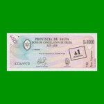 BONO DE SALTA $a1.000,00, RESELLADO A 1,00 AUSTRAL, EC 008, AÑO 1985, ESTADO SIN CIRCULAR.-