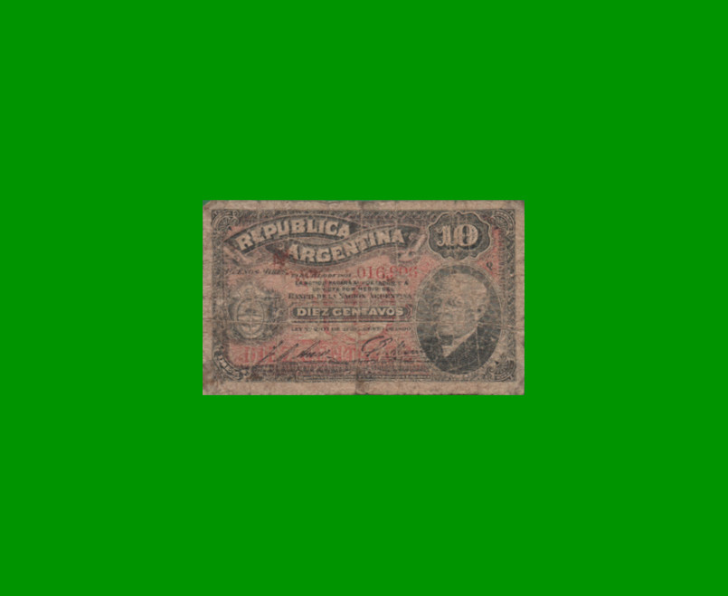 BILLETE FRACCIONARIO 0,10 CTVOS, BOT 1045, AÑO 1895, ESTADO BUENO.-