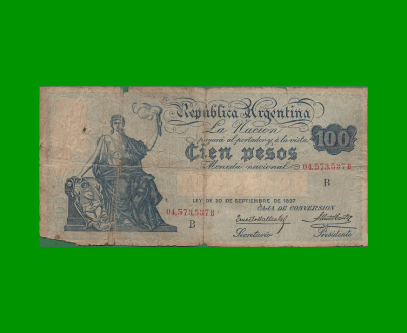 BILLETE CAJA DE CONVERSION $ 100,00, BOT 1688, AÑO 1928, ESTADO REGULAR.-