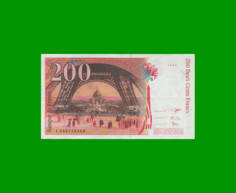 BILLETE DE FRANCIA 200 FRANCOS, PICK 159b, AÑO 1996, ESTADO EXCELENTE- .- - Imagen 2