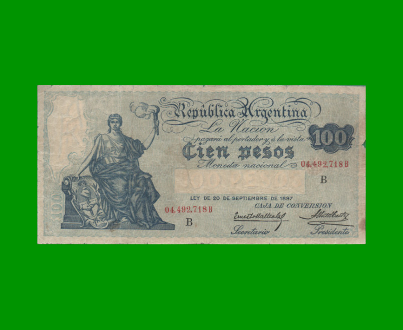 BILLETE CAJA DE CONVERSION $ 100,00, BOT 1688, AÑO 1928, ESTADO MUY BUENO.-