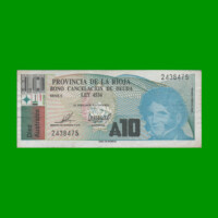 BONO DE LA RIOJA 10,00 DE AUSTRALES, EC 038, AÑO 1988, ESTADO MUY BUENO+.-