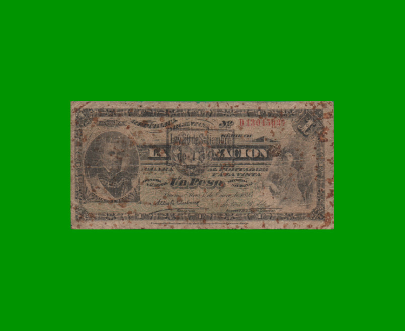 BILLETE LA NACION $ 1,00, RESELLO  AÑO 1897, PICK 218 , AÑO 1895, ESTADO BUENO.-