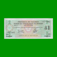 BONO DE TUCUMAN 1,00 AUSTRAL, EC 099, AÑO 1988, ESTADO EXCELENTE+.-