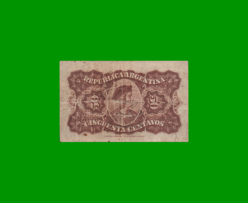 BILLETE FRACCIONARIO 0,50 CTVOS, BOT 1052, AÑO 1897, ESTADO BUENO+.- - Imagen 2