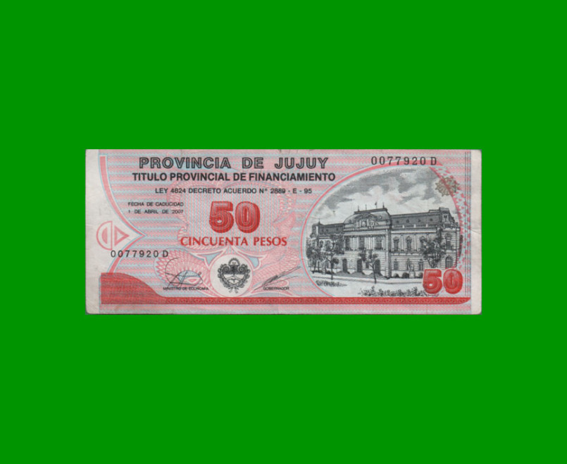 BONO DE JUJUY $ 50,00, EC 358, AÑO 1995, ESTADO BUENO+.-