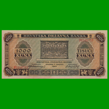 BILLETE DE CROACIA 1.000 KUNA, PICK 12, AÑO 1943, ESTADO EXCELENTE+.-