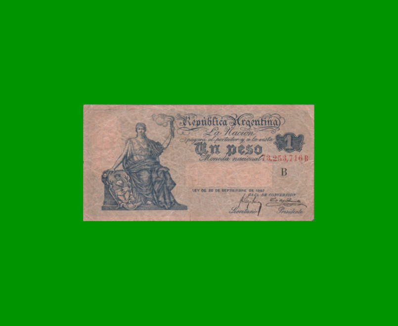 BILLETE CAJA DE CONVERSION $ 1,00, BOT 1546, AÑO 1919, ESTADO BUENO+.-