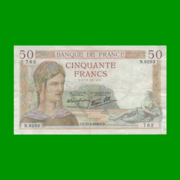 BILLETE DE FRANCIA 50 FRANCOS, PICK 85b, AÑO 1938, ESTADO BUENO+.-