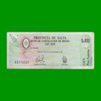 BONO DE SALTA $a100,00, EC 001, AÑO 1985, ESTADO MUY BUENO+.-
