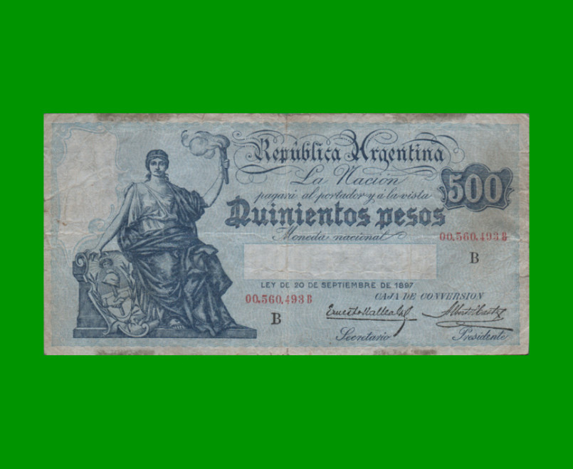 BILLETE CAJA DE CONVERSION $ 500,00, BOT 1699, AÑO 1929, ESTADO BUENO.-