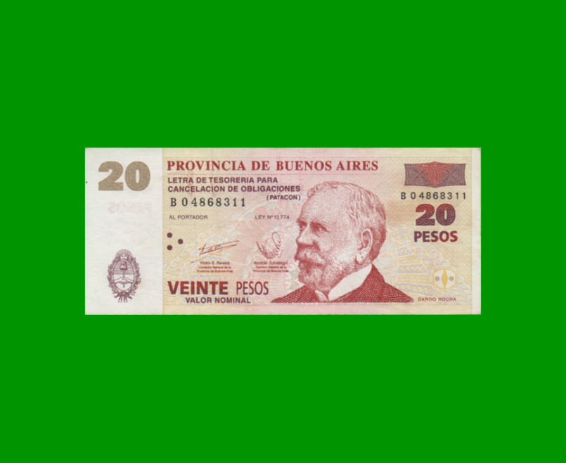 BONO DE BUENOS AIRES $20,00, EC 221, AÑO 2002, ESTADO MUY BUENO+.-