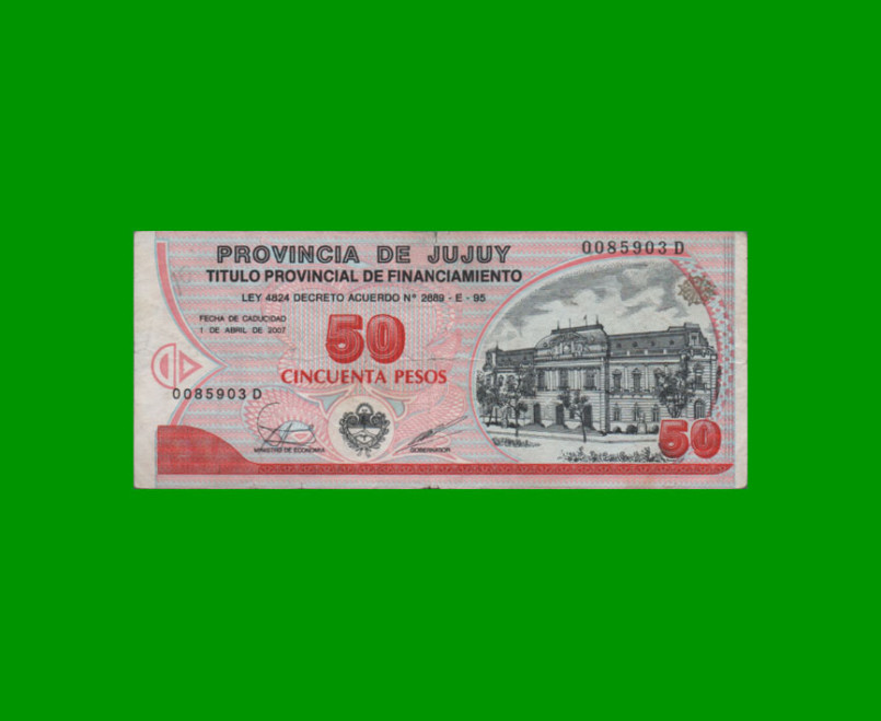 BONO DE JUJUY $ 50,00, EC 358, AÑO 1995, ESTADO BUENO+.-