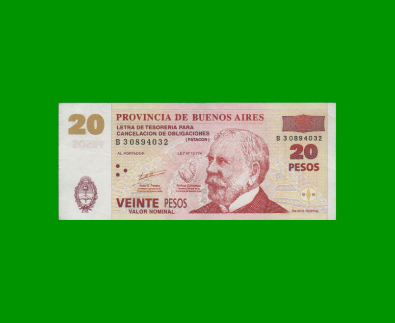 BONO DE BUENOS AIRES $20,00, EC 222, AÑO 2002, ESTADO MUY BUENO+.-