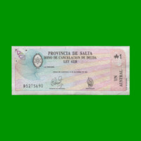 BONO DE SALTA 1,00 DE AUSTRAL, EC 052, AÑO 1986, ESTADO MUY BUENO+.-